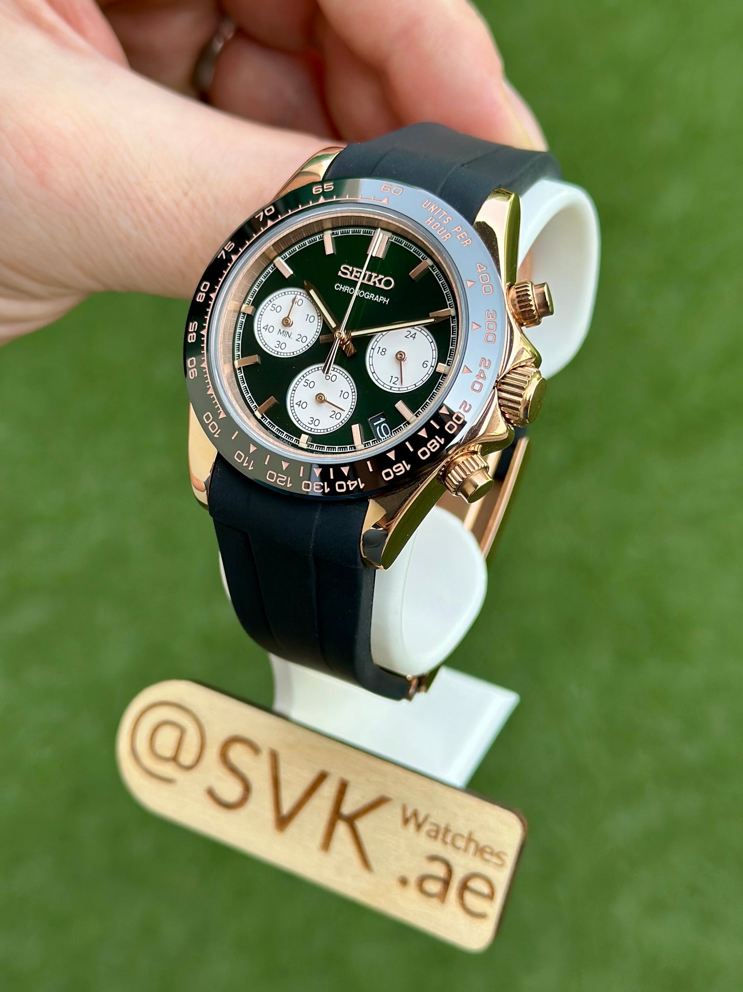 Seiko SSB481 Green & Rose Gold Daytona on Rubber (Pre-Order)