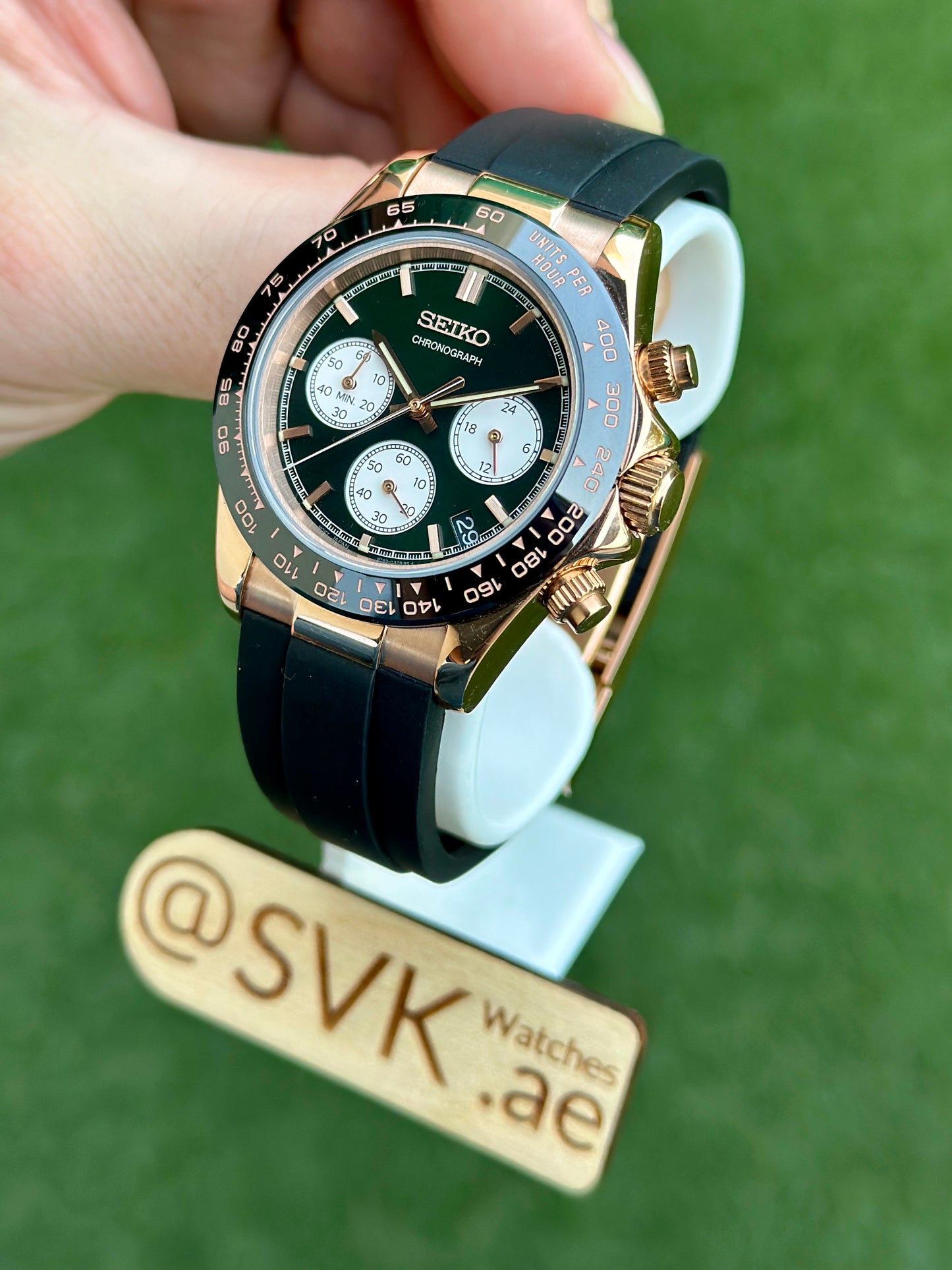 Seiko SSB481 Green & Rose Gold Daytona on Rubber (Pre-Order)