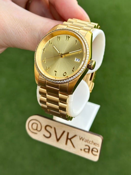 Custom Gold Arabic Datejust 36mm (1.4ct Real Diamond Bezel)